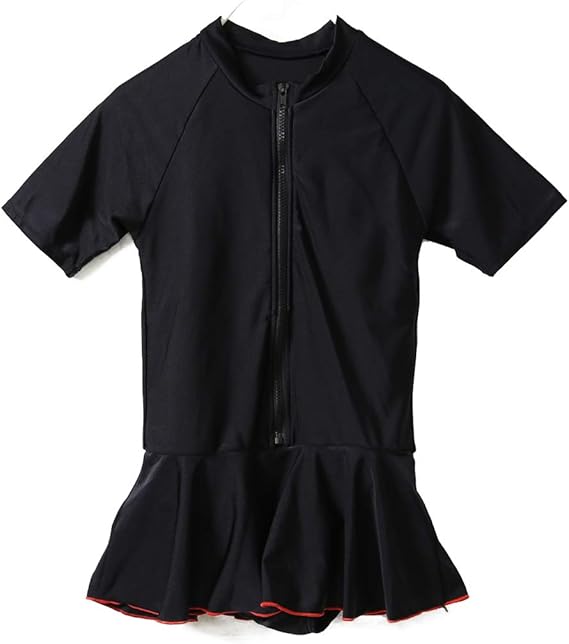 Amazon ラッシュガード ワンピース キッズ 水着 女の子 スイムスーツ Uvカット 半袖 1632 レッド ブラック 110 水着 通販