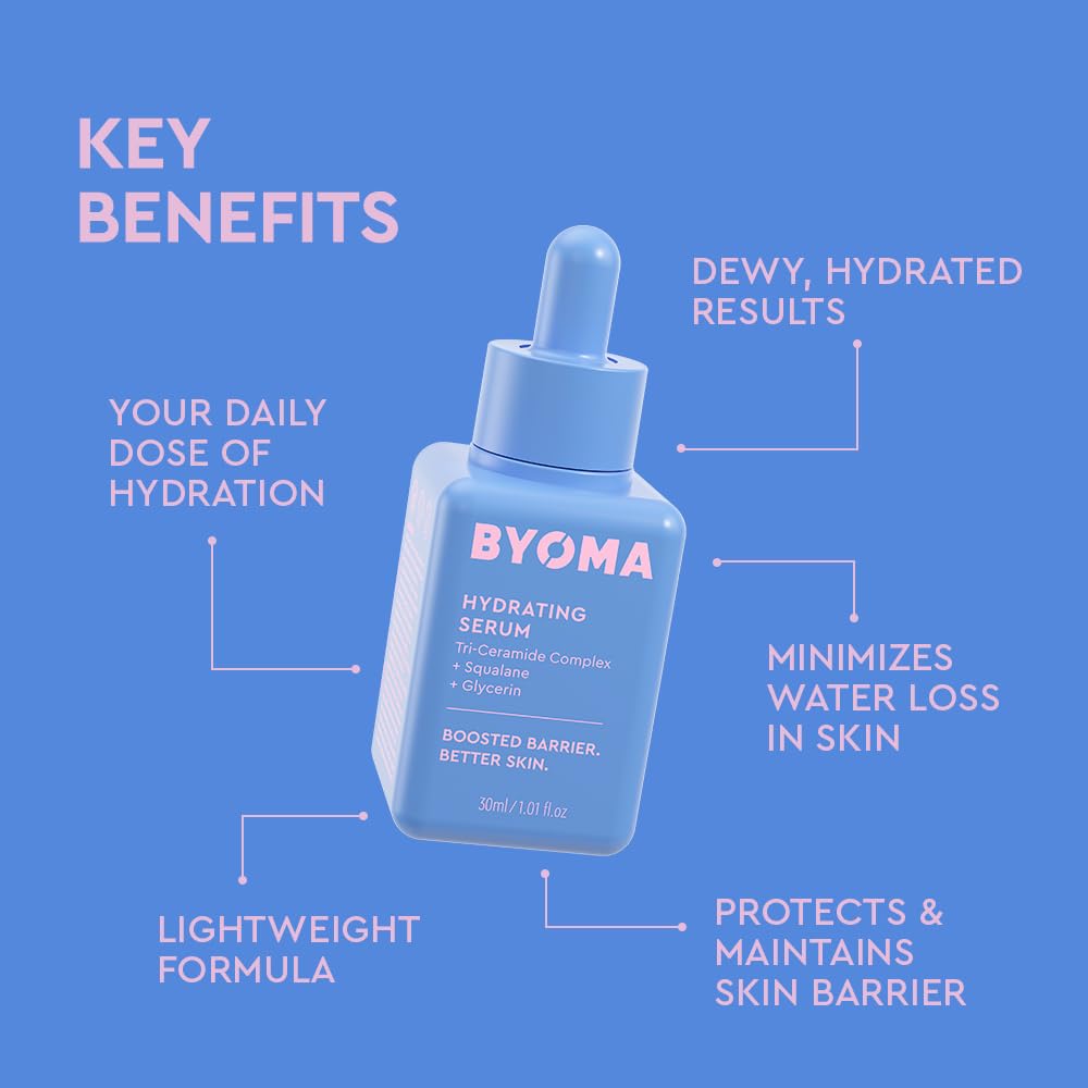 BYOMA Hydrating Serum - Moisturizing Facial Serum with Squalane, Glycerin & Ceramides - Hydrating for Glowing, Dewy Skin - 1.01 fl. oz