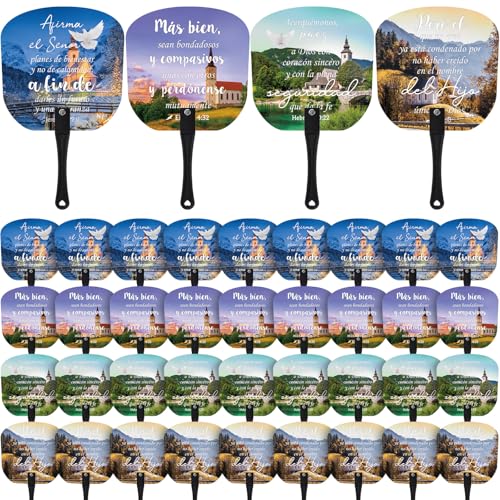 Weysat 36 Pcs Spanish Church Fans Handheld Bulk Christian Paper Fan Spanish Bible Verse Fans for Church Visitor Welcome Gifts Women Men Services