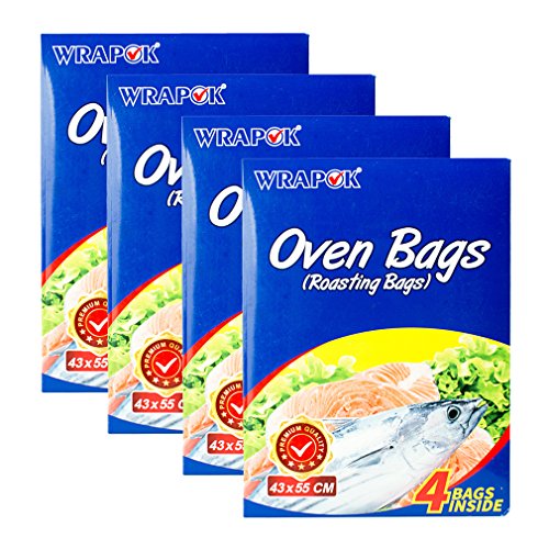 WRAPOK 16 Bags Oven Cooking Turkey Bags Large Size Ribs Baking Roasting Bags No Mess For Chicken Meat Ham Poultry Fish Seafood Vegetable(17 x 21.5 Inch)