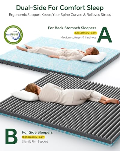 Qocismile College Dorm Room Essentials Twin XL Mattress Topper Firm Gel Memory Foam Mattress Topper for Pressure Relief 3 inch Mattress Bed Pad,Dual-Layer Foam,Bamboo Rayon Cover for Comfort Sleep