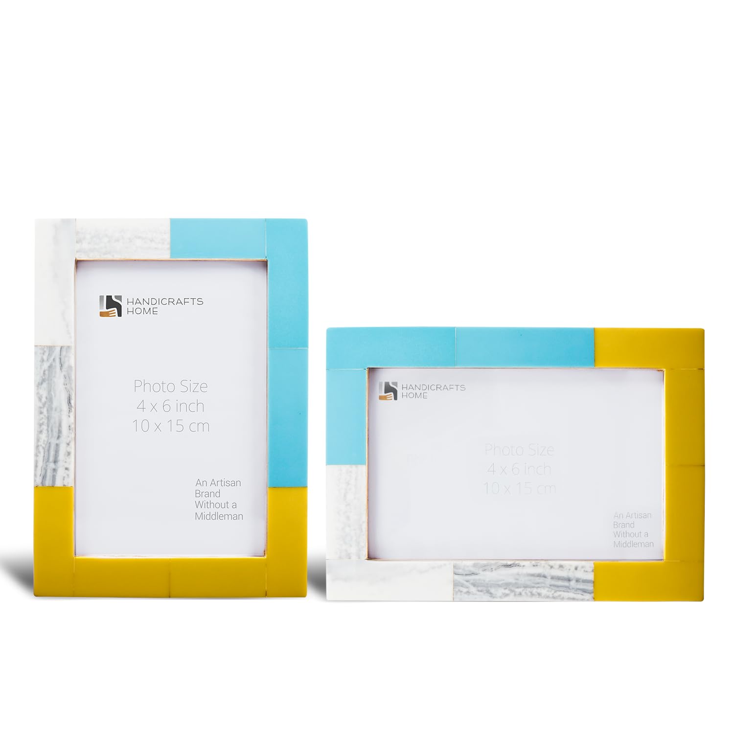 Handicrafts Home 4x6 Picture Frame Set of 2, Mondrian Driftwood Resin Inlay Frame, Decorative Boho Frame for Wall & Tabletop, Modern Farmhouse & Coastal Home Decor, Unique Handmade Photo Display