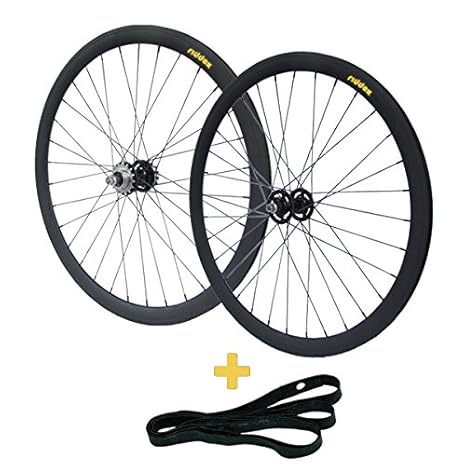RIDDOX 700C 28 Zoll Laufradsatz Laufräder Fixie Singlespeed Hochflansch Fixed Gear Wheel Schwarz Matt 40 MM