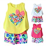 Baby Girls and Girls Kids Love Print Sleeveless T-shirt Flower Shorts