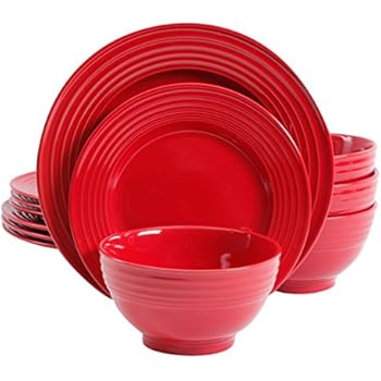 Gibson Home 102248.12RM Plaza Cafe 12 Pc Red Dinnerware Set, 1