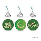 Andaz Press Chocolate Drop Labels Trio, Fits Hershey's Kisses Party Favors, Eid Mubarak, 216-Pack, Envelope Seals Stickers, Emerald Green Muslim Holiday