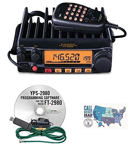 Radio and Accessory Bundle - 3 Items - Includes Yaesu FT-2980R 80W FM 2M Mobile Transceiver, RT Systems Programming Software/Cable Kit and Ham Guides TM Quick Reference Card