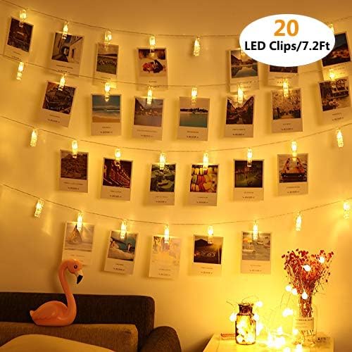 20 LED Photo Clips String Lights, LED Decorative Lights, Battery & USB Powered with Free Cable, Fairy Twinkle Wedding Party Light for Hanging Photos Pictures Cards Artwork
