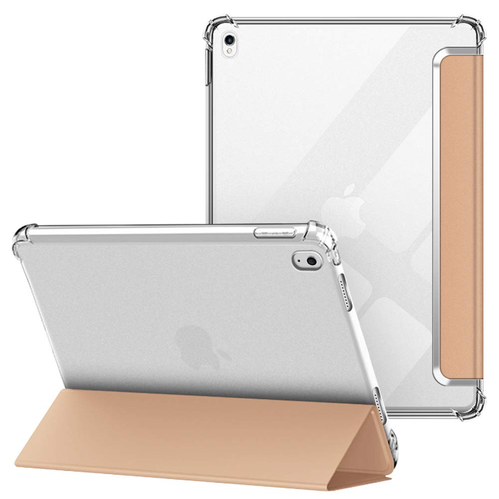 VAGHVEO Case for iPad Air 3 2019 / Pro 10.5 Inch 2017, Flexible Soft Transparent TPU Protective Shockproof Back Cover, Lightweight Tri-fold Stand Smart Shell Resistant Impact Clear Cases, Gold