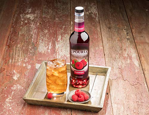 Upouria Raspberry, Mango, and Peach Coffee Syrup Flavoring Variety 750 mL Bottles with 3 - By The Cup Coffee Syrup Pumps