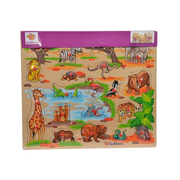 Eichhorn 100005454 - Plug-In-Puzzle 40x35cm mit 21-23 Plug-In-Teilen, Motive: Safari, Bauernhof, Verkehr, Lieferumfang 1 Stück, FSC 100% zertifiziertes Linden-Sperrholz, Sortierte Modelle – Bild 8