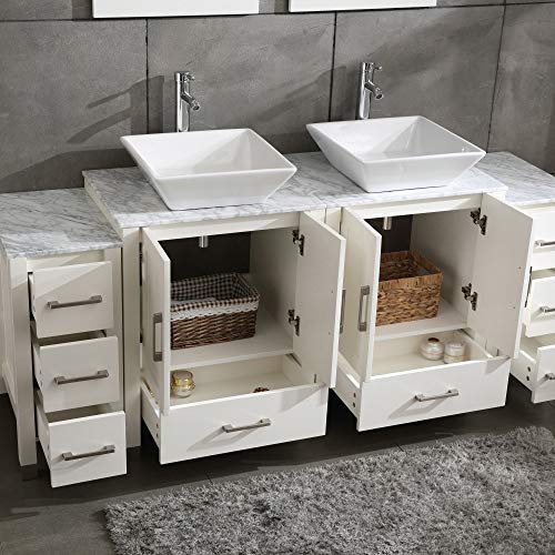Homecart 72" Bathroom Vanity Cabinet Double Sink White Solid Wood w/Marbel Counter Top