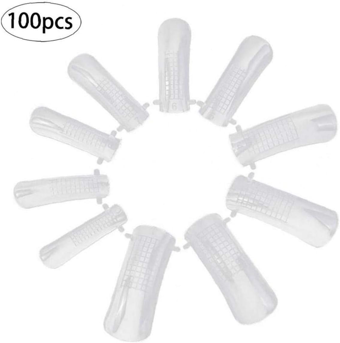 100PCS/SET False Nail Art Mold Clear Full Cover Nail Tips Uv Gel Tool Dual Acrylic Nail Extension Forms 10 Sizes With Scale