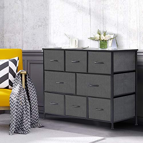 charaHOME Fabric Storage Organizer Clothes Drawer Dresser with 8 Drawers, Dresser Storage Tower for Bedroom, Hallway, Entryway, Closets, Heavy Duty Steel Construction, Wood Top