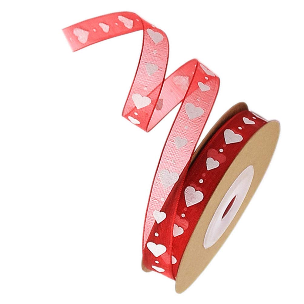 1 Roll Valentines Day Ribbons,10M Ribbon Heart Printed Polyester Packing Rope for DIY Wrapping