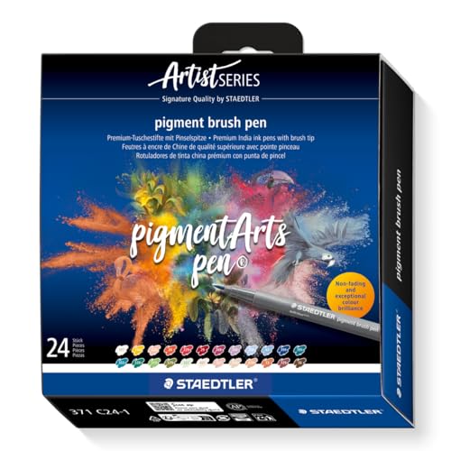 STAEDTLER 371 C24-1 Pigment Arts Brush Pen - Assorted Colours (Pack of 24)