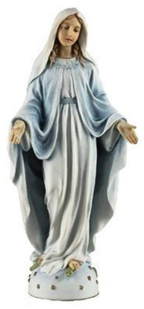 Catholic Gift Shop Ltd Miraculous Statue - Veronese Resin Our Lady of the Miraculous Medal Statue & Lourdes Prayer Card set