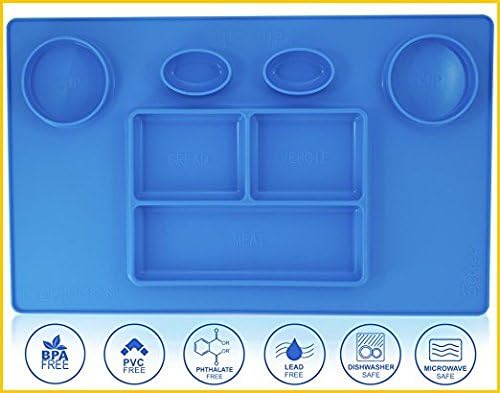 Bellee Silicone Placemat One-Piece Non Slip Silicone Child Kids Safe Baby Food Plate Divided Eating Bowl Tray Placemat - One Size - (Blue) 