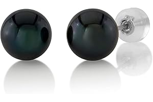 THE PEARL SOURCE Black Japanese Akoya Real Pearl Earrings for Women - 14k Gold Stud Earrings | Hypoallergenic Earrings with Genuine Cultured Pearls