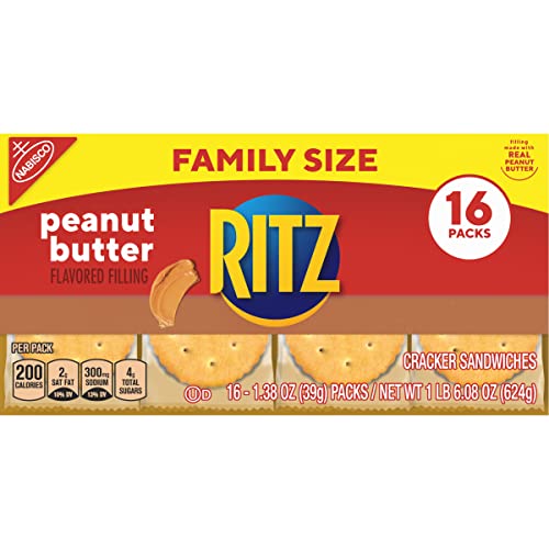 RITZ Peanut Butter Sandwich Crackers, Family Size, 16 1.38 Oz Packs