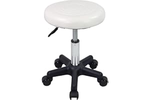 FURWOO Round Swivel Stool with Wheels PU Leahter Rolling Stool Height Adjustable Stool for Spa Salon Massage White