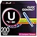 U by Kotex Click Compact Tampons, Multipack, Regular/Super/Super Plus Absorbency, 200 Count (4 Boxes of 50)
