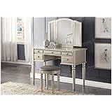 Bobkona F4079 St. Croix Collection Vanity Set with Stool, Silver