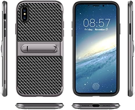 iPhone x case new style carbon ultra-thin for iPhone 10 Shockproof Hybrid Carbon Fiber Soft TPU Stand Case Cover For iPhone x (gray)