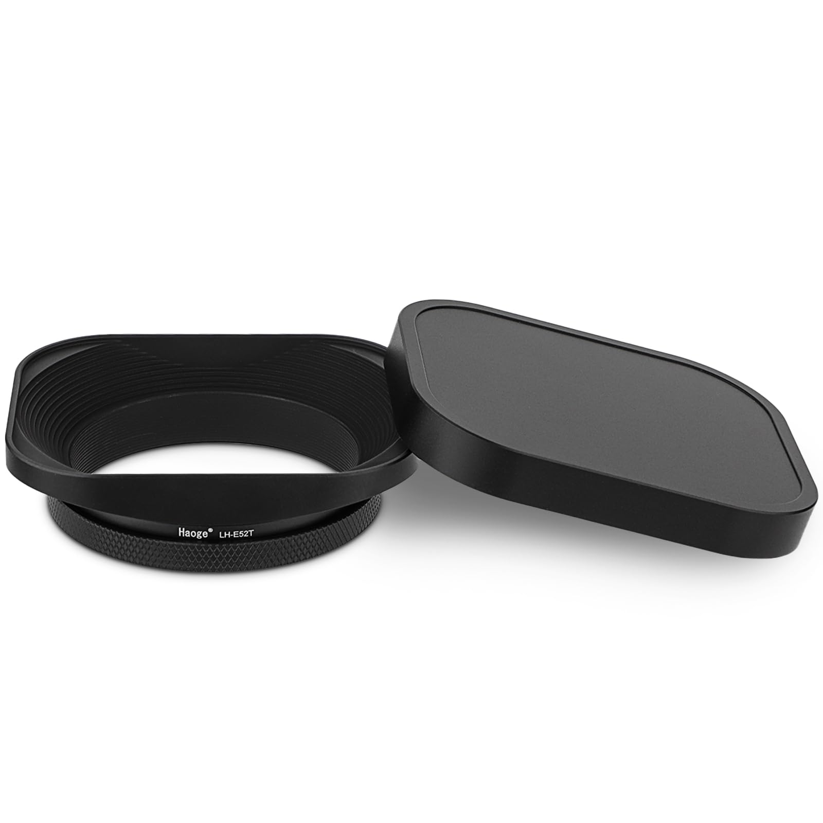 Haoge LH-E52T 52mm Square Metal Screw-in Lens Hood with Metal Cap for 52mm Canon Nikon Sony Leica Voigtlander Nikkor Panasonic Pentax Contax Olympus Lens and Other Lens with 52mm Filter Thread
