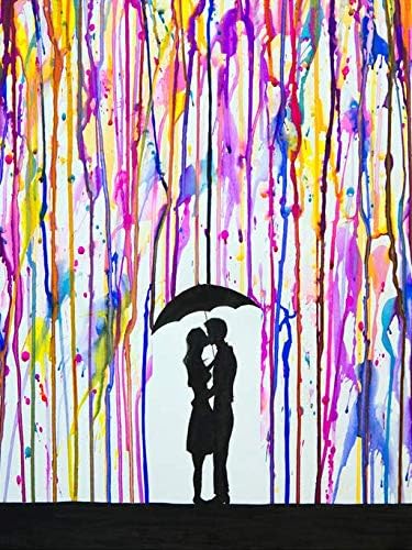 Leepakyuan DIY 5D Diamond Painting by Number Kits, Embroidery Painting, Full Drill Crystal Rhinestone Embroidery Pictures Arts Craft for Home Wall Decor Gift, Kiss in The Rain, 12inch×16inch