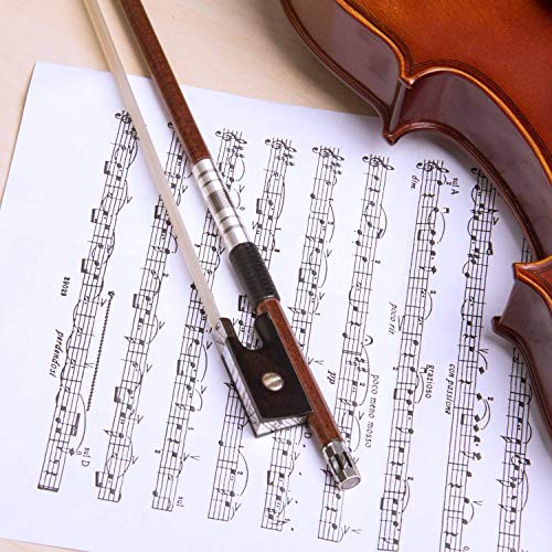 Violin Bow, Mugig Handmade Violin Bow, White 3A Grade Hair of Mongolian Horse, Silver plating Lizard Skin Handle, Polished Abalone and Ebony Frog (4/4, Wooden)