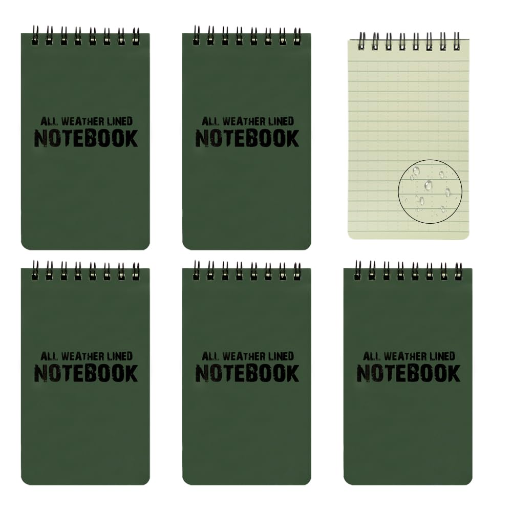 Stonges 5 Pack Waterproof All Weather Notebook/Notepad for Outdoor Activities Records and Tactical, Pocket Size(Green)