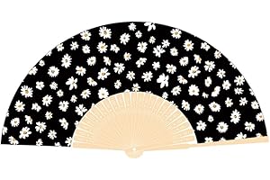 MKYSZLT Handheld Folding Fan,Rave Held Hand Foldable Clack Fans,Renaissance Fan,Bamboo Cooling Chinese Fan for Women,Dance Music Festival Wedding Concert Decorative Party Accessories Gifts (Daisy)