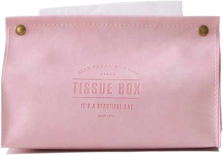 Decorative PU Leather Tissue Box Holder, Rectangular Tissue Facial Paper Cover Case, Letter Print Foldable Napkins Dispenser Container for Living Room Bedroom Dressers Home Office (Pink)