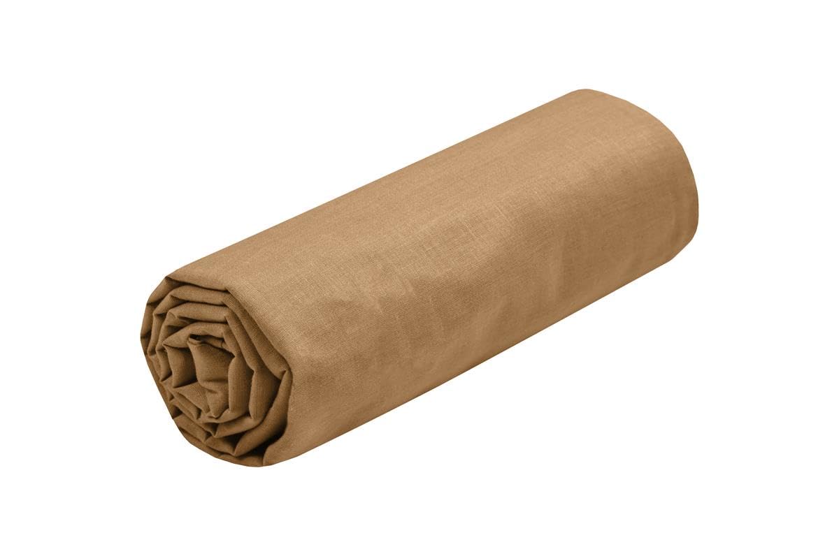 STOF - Fitted sheet - Size 160 x 200 cm - Large 30 cm - 100% Oeko-Tex certified cotton - Curry colour - Eden model - Bed linen for the home - Soft and comfortable for a cosy nest