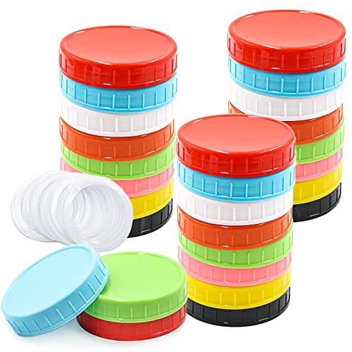 24 Count Wide Mouth Canning lids Plastic Mason Jar Lids with Silicone Seals Rings Fits Ball