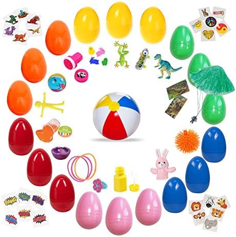Toy Filled Easter Egg Fillers with Surprise Toys Inside 18 Plastic Eggs with A Unique Toy & A Tattoo in Every Egg – No Duplicate Toys - Every Prefilled Plastic Egg is Hand Packed Toys