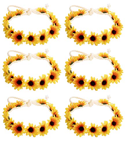 Milacolato 6-12Pcs Handmade Daisies Sunflower Headband Boho Floral Wreath Bridal Headpiece for Wedding Festivals Hair Accessories Yellow