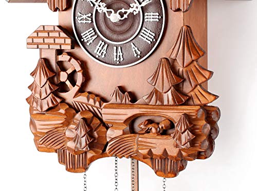 Polaris Clocks Cuckoo Clock in German Style with Night Mode Option (Brown, Water Mill-2)