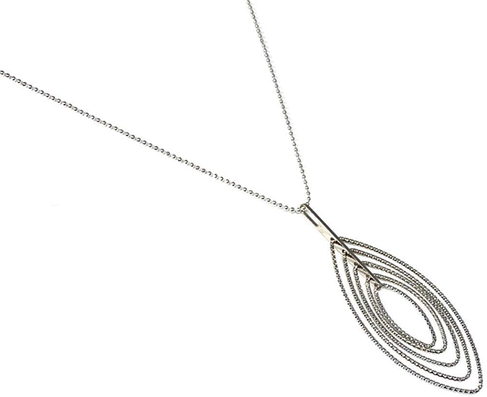 Strictly Gifts Silver Multi Diamond-Cut Oval Necklace Pendant on Long Length Chain