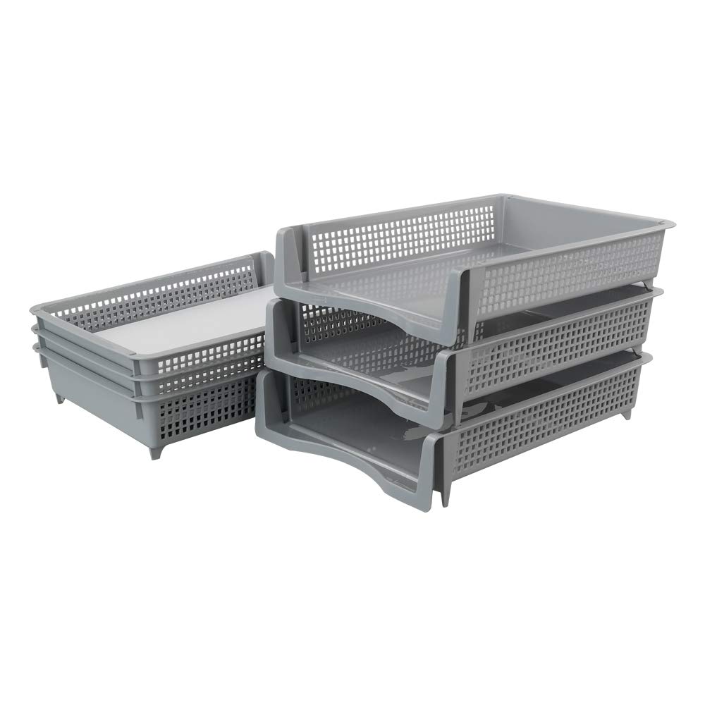 Yarebest 6-Pack Grey Office Organiser A4 Paper Tray Stackable Plastic Letter File Tray