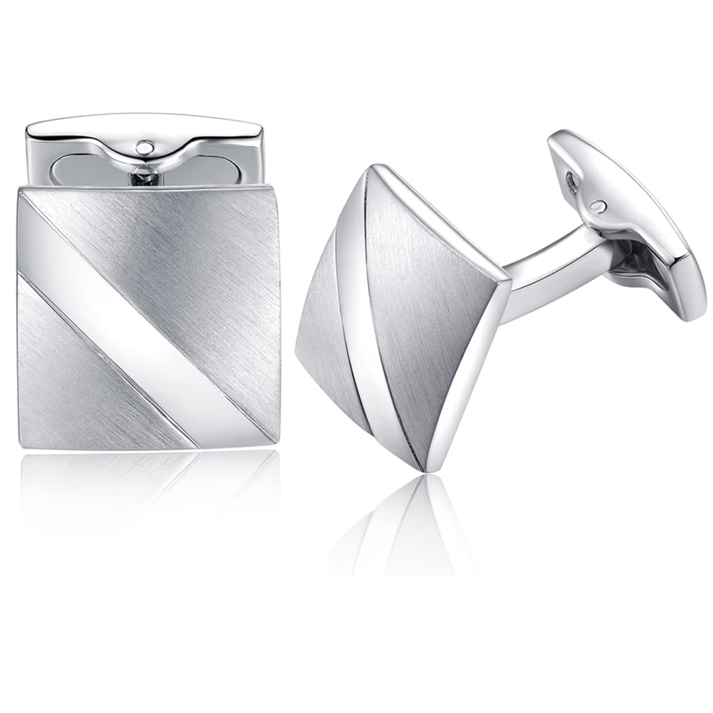 HONEY BEAR Cufflinks for Men Shirt - Plain Silver Square for Business Wedding Gift