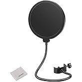 NEEWER Microphone Pop Filter Shield Compatible with Blue Yeti Mic, Professional Dual Layered Wind Pop Screen with 360° Flexib