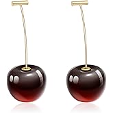 GILIEYER Cherry Earrings, 3D Red Cherry Drop Dangle Earrings Sweet Cute Fruit Earrings Charm Cherry Jewelry Red Earrings for Women