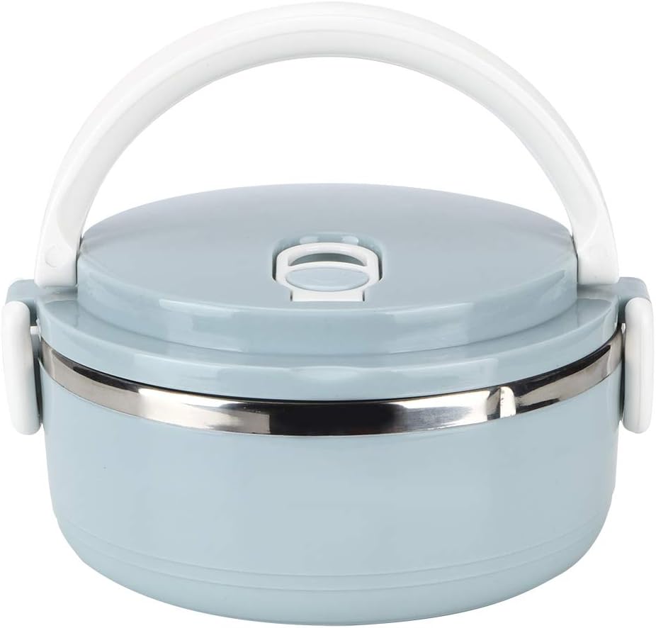Lunch Box, Portable Stainless Steel Blue Thermal Insulated Rice Noddles Lunch Box Good Sealing Food Container with Air Hole(01)