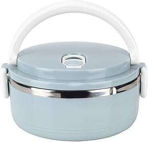 Lunch Box, Portable Stainless Steel Blue Thermal Insulated Rice Noddles Lunch Box Good Sealing Food Container with Air Hole(01)