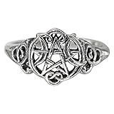 Sterling Silver Heart Pentacle Wiccan Pentagram Ring (Size 4-15)