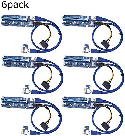 Riser Adapter,PCI-E Riser 1X to 16X Powered Card w/60cm USB 3.0 Extension Cable with 6 Pin to SATA Power GPU Riser Adapter for Mining Machine,BTC Bitcoin Mining,ETH Ethereum Mining(6-Pack)