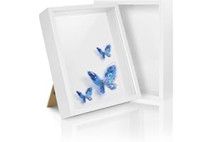 LZERKING Shadow Boxes 8 x 10 in, 2 Pcs White Shadow Boxes Frame, Tempered Glass Deep Photo Frame with 1.58 inches of Space for Displaying Photos, Keepsakes, Collectibles, etc
