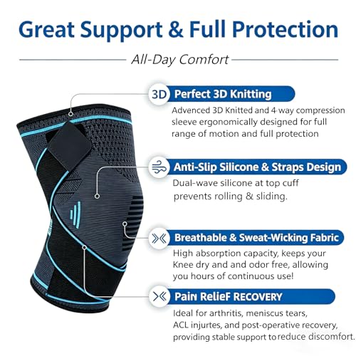 NTRH Knee Brace for Arthritis ACL and Meniscus Tear Adjustable Knee Sleeves for Sports Knee Support for Men and Women